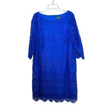 Jessica Howard Lace Shift Dress Womens 18W Royal Blue Floral Feminine Elegant