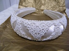 NEW LUXURY unique WEDDING, BRIDAL WHITE PEARL on FABRIC, LINED HEADBAND