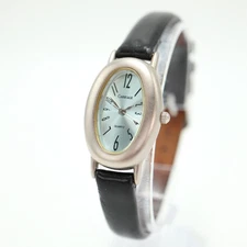 Carriage by Timex Womens Watch 20mm Ice Blue Oval Dial Black Leather New Battery
