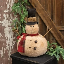 NEW PRIMITIVE SNOWMAN DOLL TREE TOPPER JINGLE BELL Christmas AGED