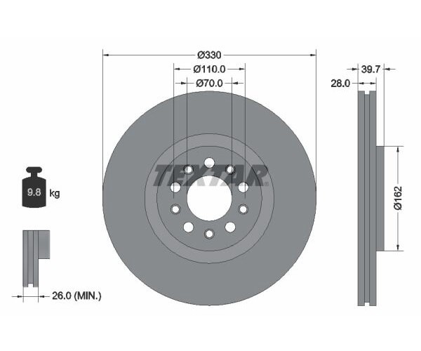 1X TEXTAR Disque De Frein PRO Avant Ø 330Mm Pour ALFA ROMEO