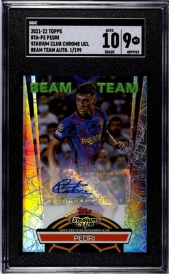 2021-22 Topps Stadium Club Chrome UCL 1992 Beam Team Pedri  /199 SGC 10 Auto