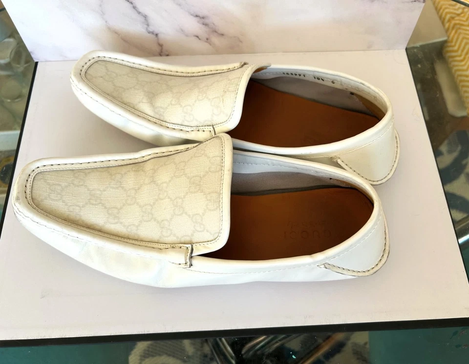 GUCCI White Leather GG Supreme Drivers Moccasin Loafers  Size 10.5 G / 11.5 US - Image 2 of 4