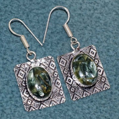Copper Seraphinite 925 Silver Plated Earrings 1.6'' Fast-Selling Gift Trendy JW