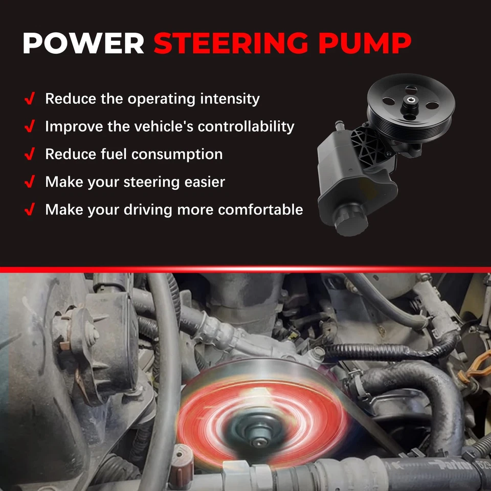 For Dodge Ram 2500 Ram 3500 2003-2007 Power Steering Pump w Pulley & Reservoir - Imagem 4 de 4