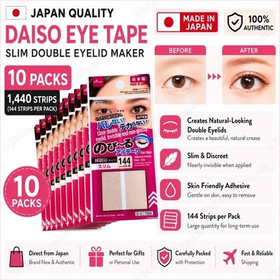 10 Packs Daiso Double Eyelid Eye Tape 1,440 Strips Slim Invisible Made in Japan