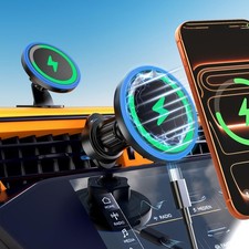 Mag Safe Car Mount Charger, 3 in 1 LED RGB HandsFree Wireless Car Charger