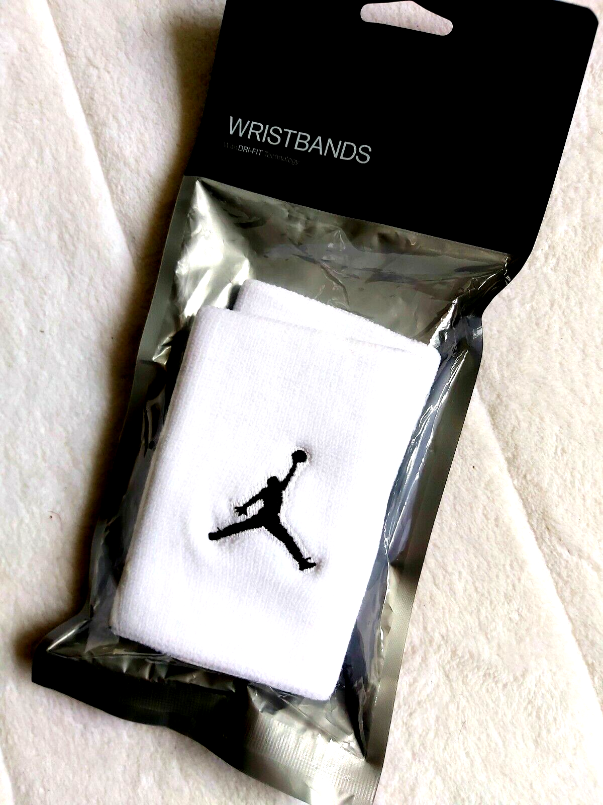 Pair of Genuine NIKE JORDAN Long White WRISTBANDS Sweatbands BASKETBALL Tennis