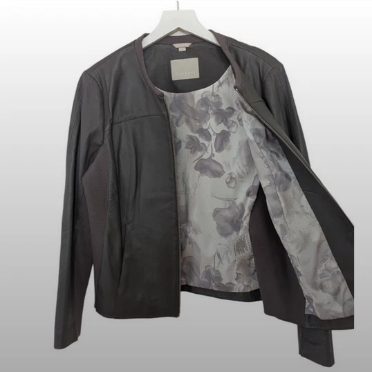 Chaqueta Sianne SOIA & KYO 100 % Cuero de Cordero Genuino Cremallera Gris Para Mujer XL Foto 3 de 4