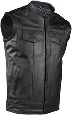 MEN'S ROUND COLLAR LEATHER VEST w/ DUAL CONCEALED CARRY POCKET - UDD91