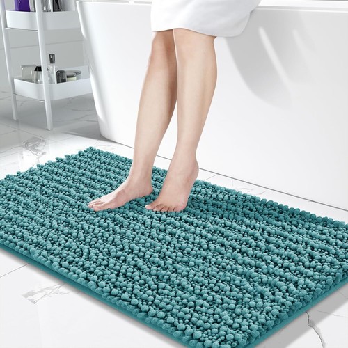 Large Microfiber Chenille Bath Mat - 55" x 24" Fluffy & Absorbent in Aquamarine - Picture 3 of 10
