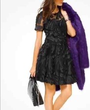 MICHAEL KORS SZ:2 Michael Kors Peacock Feather Mesh Dress STY.MF88X8D799  BLACK