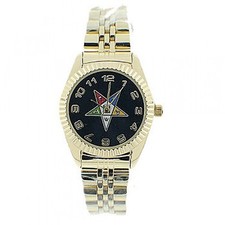 Order of the Eastern Star Watches - OES Symbol Gold Color Steel Black Face Dial