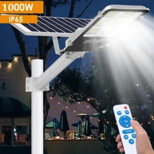 1000W LED Solar Street Flood Lights Outdoor Dusk to Dawn Wall Lamp +Pole+Remote