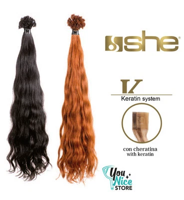 Extension cheratina Capelli veri umani Mossi naturali 10 ciocche 55-60 cm SHE
