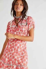 Free People Warm Glow Retro Lace Floral Mini Dress, Pink, X-Small, RRP $128