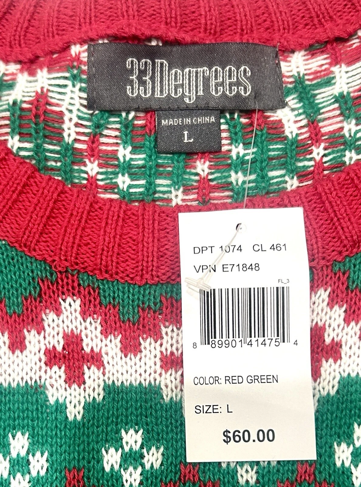 New Ugly Christmas Sweater 33 Degrees Sloth Pullover Beer Drink Pocket Men’s L