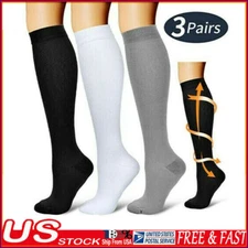 (3 Pairs) Soft Compression Socks Knee High 15-20 mmHg Graduated for Mens Womens