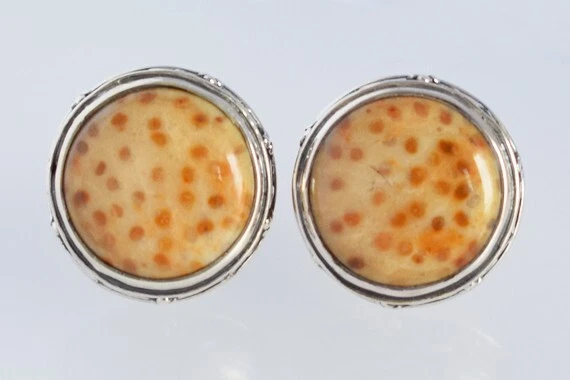 Gemelos redondos de jaspe de madera de palma de Louisiana 925 joyas regalo papá Foto 4 de 4