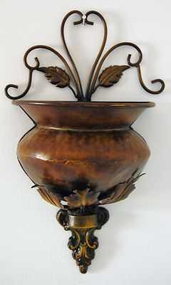 ''Gilded Age''Weathered Antique Metal Leaf Wall Planter - JaNice Interiors Accents