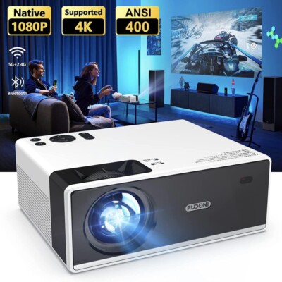 FUDONI Projector with WiFi and Bluetooth, Outdoor Portable 4K Support Projector