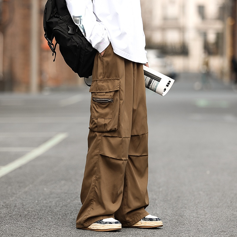 【KOOLOSET】Vintage Straight Cargo Pants Men Cargo Pants Retro Straight Leg Trousers Work Hip Hop