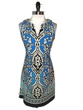 TAYLOR Size 8 A-Line Dress Black Blue White Floral Sleeveless Pockets Stretch