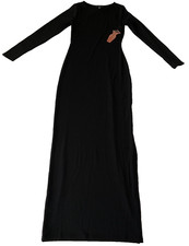 Haute Monde Bodycon Dress Womens Size S Black Stretch Long Sleeve Side Slit Long