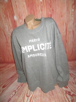 H&M Sweatpullover grau meliert Aufschrift Paris Simplicite Amoureux Grösse XL