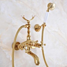 Clawfoot Gold Color Brass Bathroom Tub Faucet Hand Shower Mixer Tap Set sna947