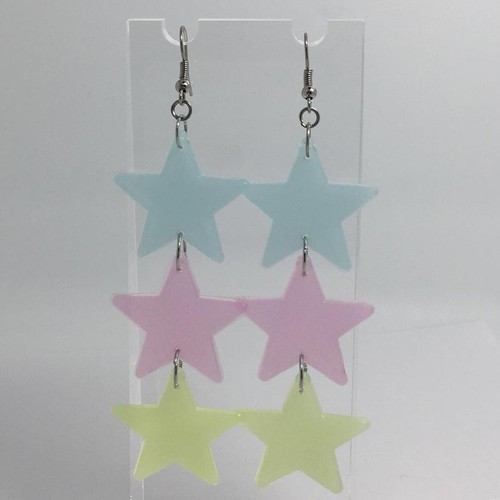 Glow in the dark star earrings , acrylic lightweight Kitsch Fun 5cm to 16cm long - Picture 60 of 90