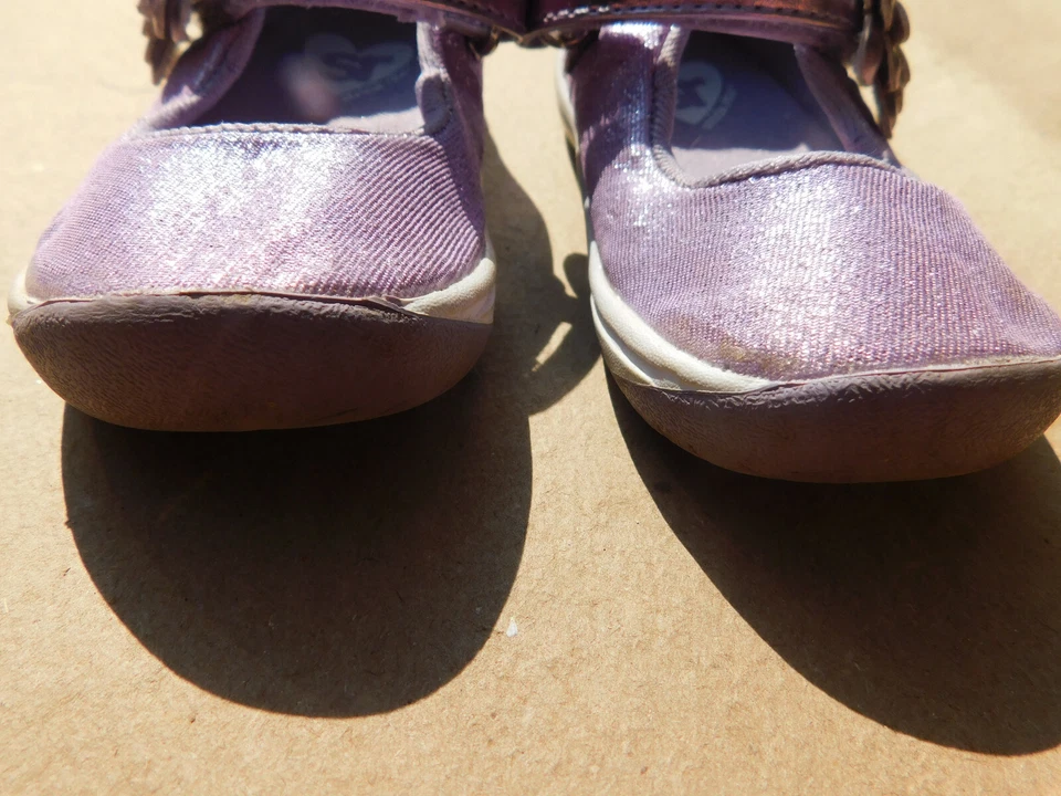 Stride Rite Purple Metallic Haylie Mary Jane Baby CUTE Sz 4 Slip-on 3D Flowers - Image 3 of 4