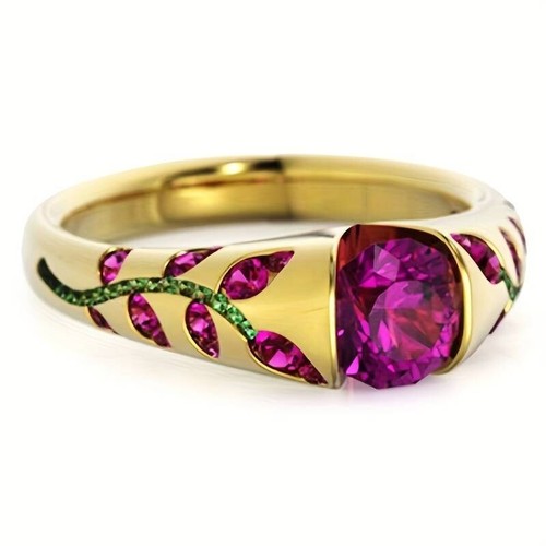 ❤️ 9 kt Gold Rubin Peridot Ring Gr. S Sim Edelsteine Ranken Design Gold Filled ❤️❤️UK