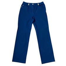 St John Sport Pants Women 6 High Waisted Navy Blue Cotton Twill Casual Gold Logo