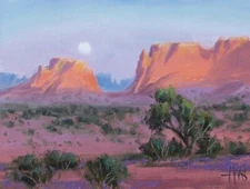 TOM HAAS painting 'Moonrise' oil 9"x12" Arizona Vermilion Cliffs desert colors