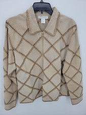 Dress Barn Jacket Womens Xl Brown Suede Leather Patchwork Crochet Artsy Boho
