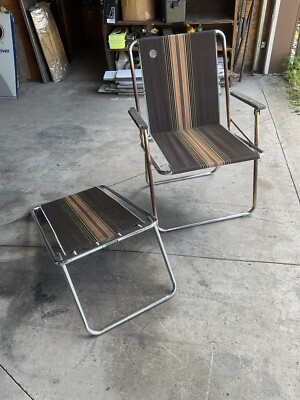 Vintage Zip Dee Brown Stripe Folding Chair Chrome AIRSTREAM W