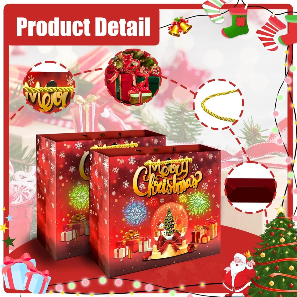 Christmas gift bag light fireworks and cheer music with shopping handle groce... - Image 3 of 4