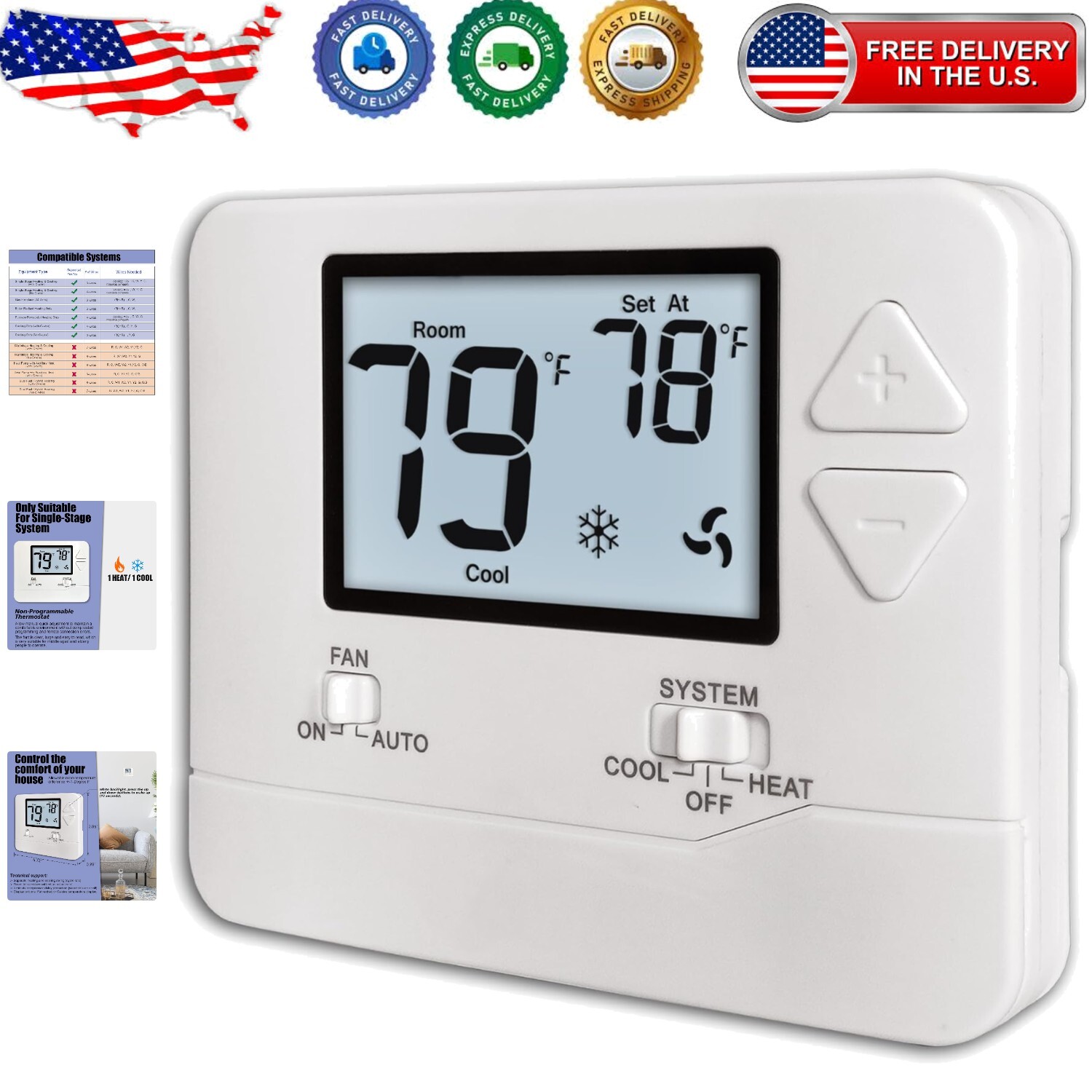 Energy-Saving Non-Programmable Thermostat for Home Heating and Cooling Control