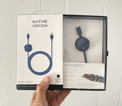 Native Union Night Cable USB-A Cable 10ft Indigo Blue for iPhone iPad Reinforced