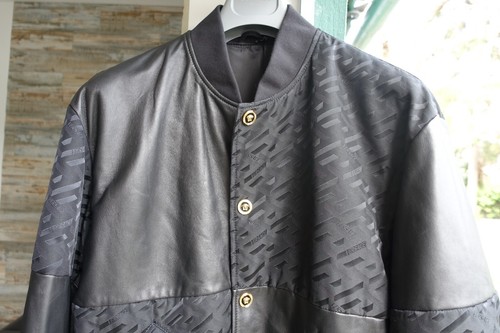 VERSACE JACKET 52 black gianni donatella bomber l xl iconic leather 3d greca - Bild 4 von 15