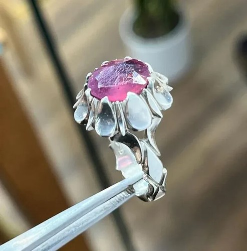 Natural Dark Red Ruby Sterling Silver 925 Handmade Mens Solitaire Yaqoot Ring - Picture 3 of 4