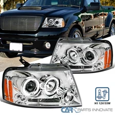 Fits 2004-2008 Ford F150 Halo Clear Projector Headlights LED Strip Bar Headlamps