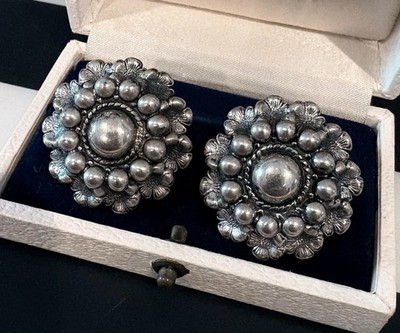 BIG DANECRAFT 40 s Sterling Silver 3D clip on earrings Vintage