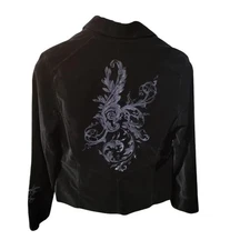 Eivissa Black Velvet Button Up Blazer with Stunning Embroidery Size Large