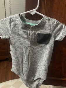 Cat & Jack Baby Bodysuit  12M Gray Cotton Short Sleeve Henley Pocket