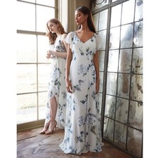 Jenny Yoo Alanna Long Floral Chiffon Gown Dress Flutter Sleeve Open Back 4 US S