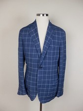 NO CUSTOMS TAX CORNELIANI ID blue windowpane linen wool silk sportcoat jacket 40