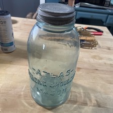 Vintage Atlas Strong Shoulder Blue Mason Canning Jar Half Gallon w/ Ball Lid