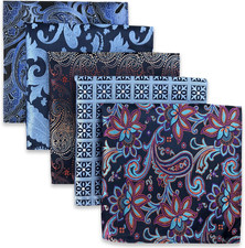 SHLAX WING 5 Pieces Assorted Mens Silk Pocket Square Set Handkerchiefs